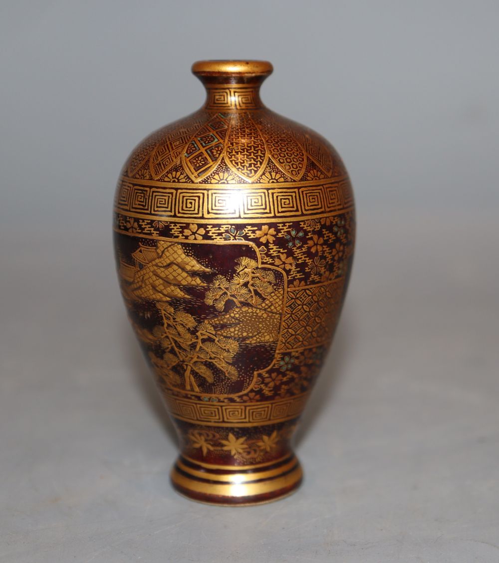 A Japanese miniature Satsuma vase, signed Kinkozan, height 9cm approx.